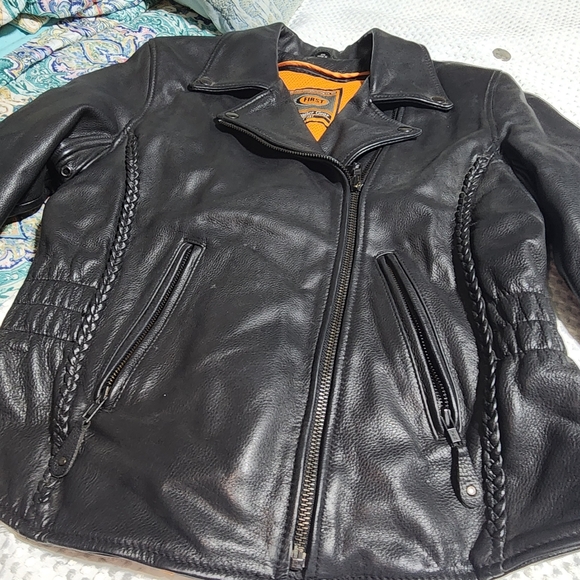 FIRST CLASSICS EUC WOMENS SZ M BLACK LEATHER BIKER HEAVY JACKET COAT - Picture 4 of 16